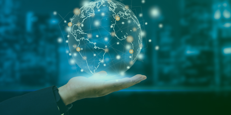 ERP solution - global resource planning - globe with network lights