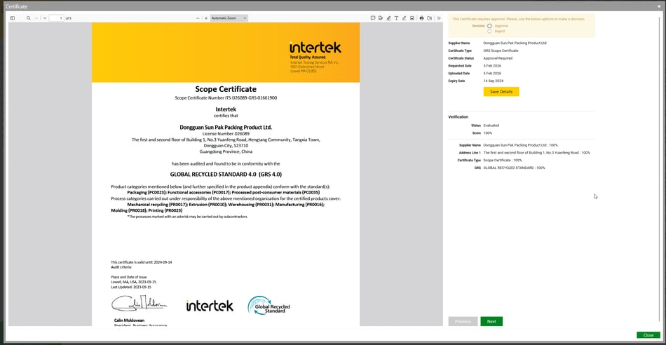 Scope Certificate sample